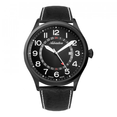 Muški adriatica aviation safir crni elegantni ručni sat sa crnim kožnim kaišem ( a8267.b224q )