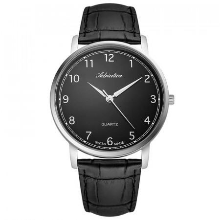 Muški adriatica vintage crni srebrni elegantni ručni sat sa crnim kožnim kaišem ( a1287.5224q )