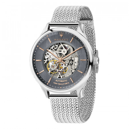 Muški maserati gentleman automatik skeleton sivi srebrni ručni sat sa srebrnim pancir kaišem ( r8823136006 )