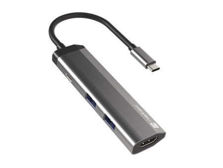 Natec Fower slim USB Type-C 3-in-1 Multi-port adapter (USB3.0 Hub + HDMI + PD), Max. 100W output, grey ( NMP-1984 )