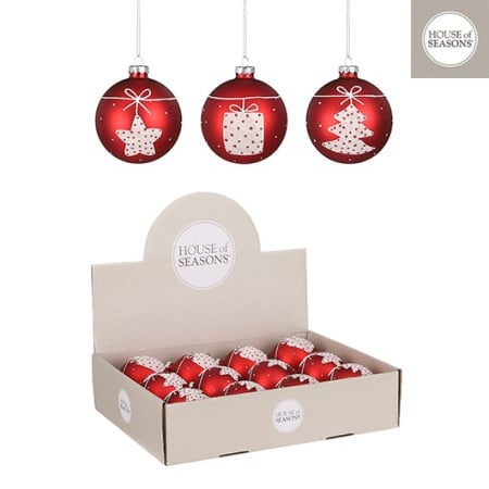 Novogodišnja dekoracija - bauble glass 8cm 1101874 - red/white - edl ( 043227 )-1