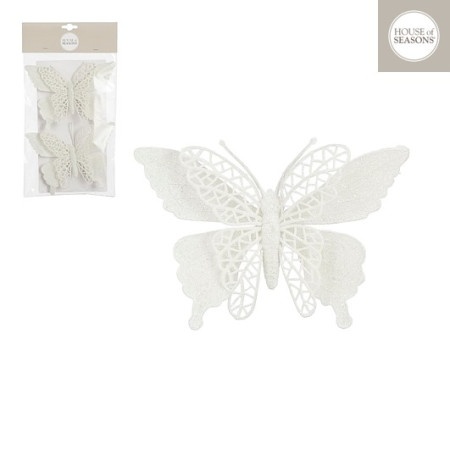 Novogodišnja dekoracija - clip butterfly set 2pcs 11x16 1143482 - white - edl ( 043238 )-1