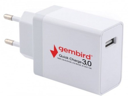 NPA-AC36 ** Gembird QC3.0 brzi punjac +Type C USB kabl,18W 3.6-6.5V/3A, 6.5V-9V/2A, 9V-12V/1.5A(351)