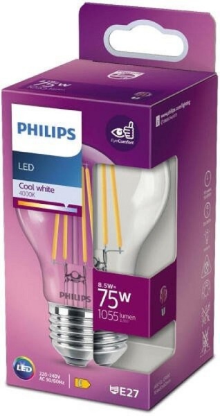 Philips 8,5w(75w) e27 cw 4000k a60 cl nd 1pf/10 LED sijalica classic