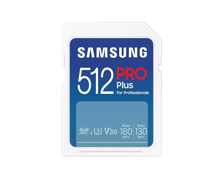 Samsung SD card 512GB, pro plus, SDXC, UHS-I U3 V30 Class 10 ( MB-SD512SB/WW )