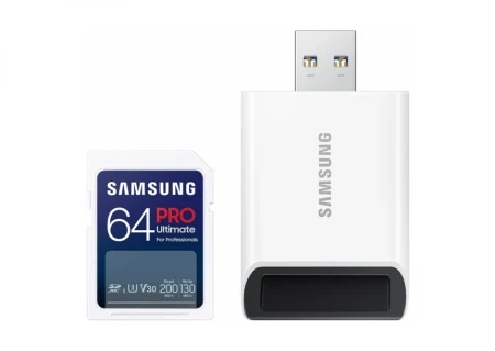 Samsung SD Card 64GB, PRO Ultimate, SDXC, UHS-I U3 V30, Read up to 200MB/s, Write up to 130 MB/s, for 4K and FullHD video recording, w/USB -1