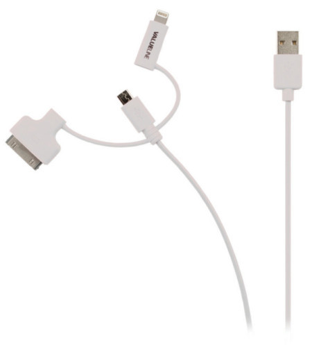 VLMP39410W1.00 Nedis 3 u 1 Sync and Charge Cable USB-A Male - Micro B Male 1.00 m White + 30-Pin Doc