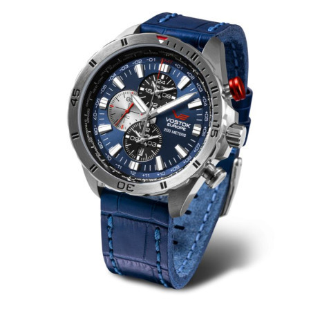 Vostok europe muški almaz chronograph plavi srebrni sportsko elegantni ručni sat sa plavim kožnim kaišem ( ym26/320a652 )