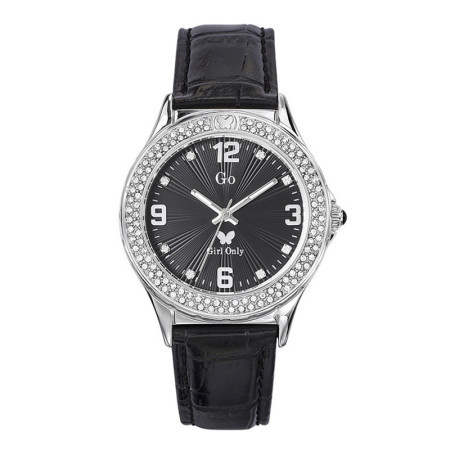 Ženski girl only cristaux crni modni ručni sat sa crnim kroko kožnim kaišem ( 697280 )