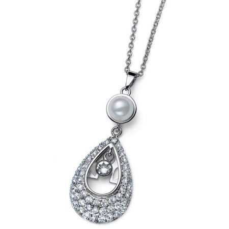 Ženski oliver weber emblem pearl white zircon lančić sa belom swarovski perlom ( 12228 )