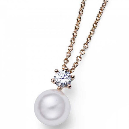 Ženski oliver weber focus pearl gold lančić sa swarovski belom perlom i kristalom ( 12180g )