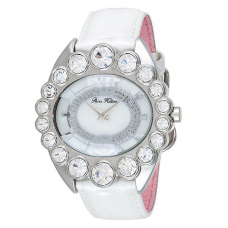 Ženski paris hilton beli srebrni elegantni ručni sat sa belim kožnim kaišem ( ph.13104js/28 )