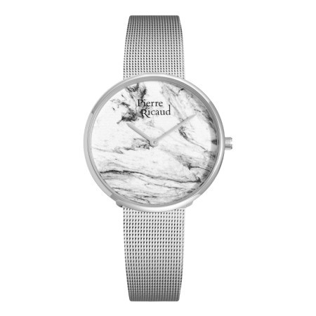 Ženski pierre ricaud quartz belo,sivi srebrni elegantni ručni sat sa srebrnim pancir kaišem ( p21067.5103q )