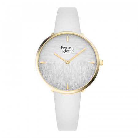 Ženski pierre ricaud quartz wall beli zlatni modni ručni sat sa belim kožnim kaišem ( p22086.1713q ) - Img 1