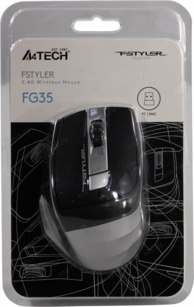 A4Tech grey fstyler V-Track bezicni opticki mis 2.4Ghz, 125Hz/1000-1600-2000Dpi, 105mm, USB A4-FG35