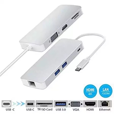 Adapter-konverter USB Tip C 3.1 na VGA/HDMI/4xUSB 3.0/SD/Type C/LAN Linkom-1