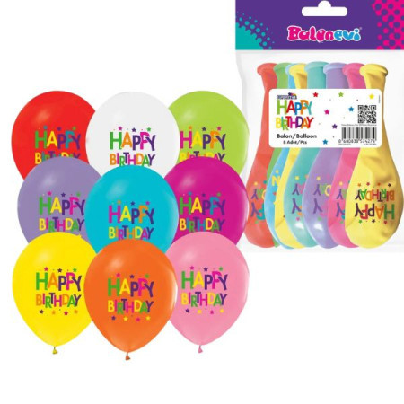 Baloni 12 happy birthday mix 8pcs ( 102/4274 )