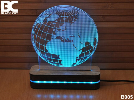 Black Cut 3D Lampa sa 8 različitih boja i daljinskim upravljačem - Globus ( B005 )