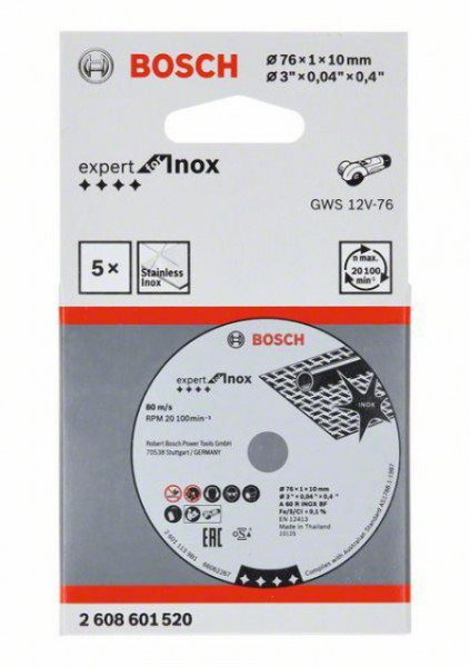 Bosch rezna ploča expert for Inox A 60 R INOX BF 76 mm 1 mm 10 mm ( 2608601520 ) - Img 1