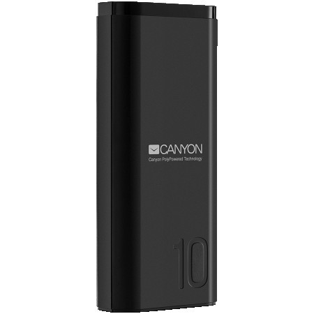 Canyon PB-103 power bank 10000mAh Li-poly battery, Input 5V2A, Output 5V2.1A, with Smart IC, Black, USB cable length 0.25m, 120*52*22mm, 0.