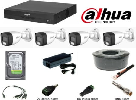 Dahua SET-18 * 4 kamere Full HD + Audio + DUAL LIGHT 2mpix, kabl 100m, napajanje 5A, 1TB (18710)