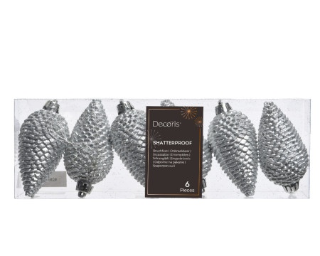 Dekordom novogodišnja dekoracija - hanging pinecone set 6pcs 8cm 028571 - silver - kmg ( 043317 )-1