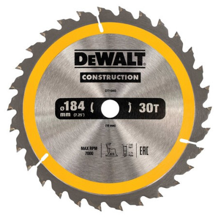 DeWalt list kružne testere za građevinske materijale, 184 mm, 30T ( DT1940 ) - Img 1