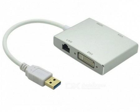FastAsia adapter-konvertor USB 3.0 na HDMI+VGA+DVI+RJ45