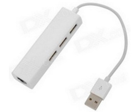 FastAsia USB 2.0 - HUB 3port + RJ45 (ž) beli