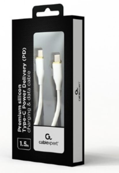 Gembird CC-USB2S-CMCM-1.5M-W 60W Premium silicon Type-C PD charging & data cable, 1.5m, White