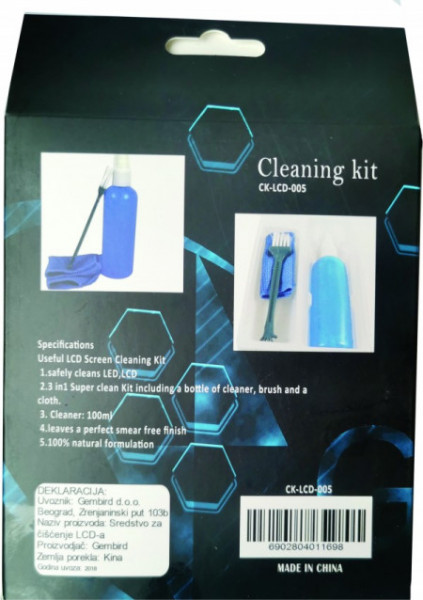 Gembird CK-LCD-005 Cleaning set 3 in 1, fluid 100ml + brush + towel, set za ciscenje(99)