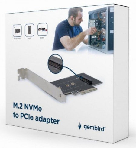 Gembird M.2 SSD NVMe adapter PCI-Express add-on card, sa dodatnim low-profile breketom PEX-M2-01