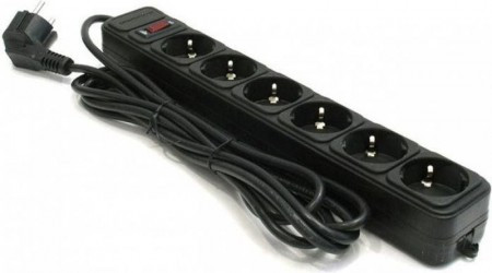 Gembird produzni kabl sa zastitom 6 uticnica (3x1.5mm) 1.8m black (343) SPG6-B-6 (3G1.5) **