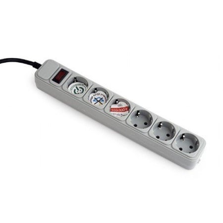 Gembird surge protection power strip, 6 sockets, 1.8m, 16A automatic circuit breaker, power Switch, grey ( SPG6-B-6C )