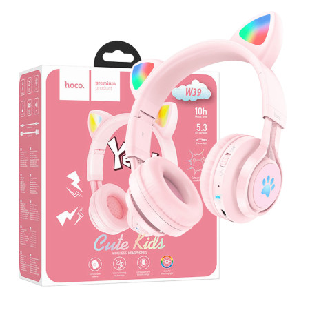 Hoco bežične stereo slušalice, Bluetooth v5.3, 400mAh - W39 slušalice Mačje uši,Pink