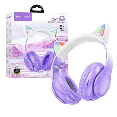 Hoco Bežične stereo slušalice, Bluetooth v5.3, 400mAh - W42 Cat Ears, Purple Grape