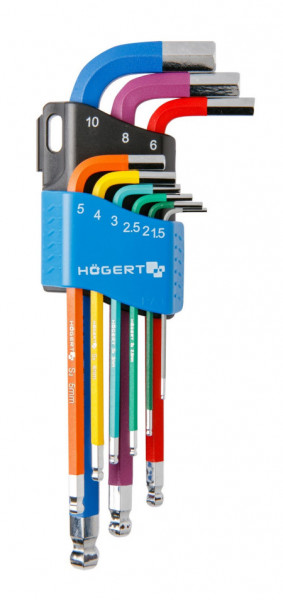 Hogert set imbus ključeva od 9 delova sa okruglim završetkom produženi u boji ( HT1W806 ) - Img 1