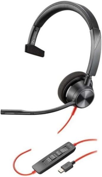 HP Poly Blackwire 3310 Monaural USB-C Headset +USB-C/A, Black ( 8X215AA )