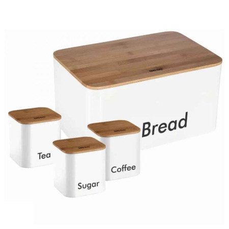 Kinghoff kh1026 kutija za hleb + posude za kafu, šećer i čaj bele boje