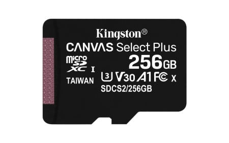 Kingston MicroSD 256GB, canvas Go! plus, class 10 UHS-I U3 V30 A1 w/SD adapter ( SDCS2/256GB )