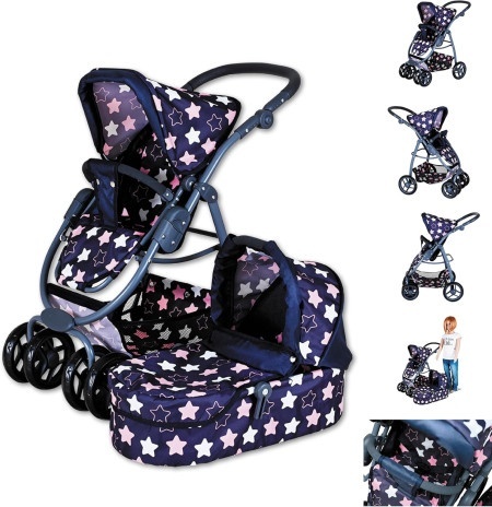 Cochecito De Muñecas Knorrtoys First Star – Gris/rosa, Plegable, Con Capota Y Cesta, Para Muñecas De Hasta 50 Cm