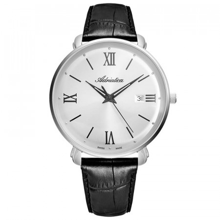 Muški adriatica vintage srebrni elegantni ručni sat sa crnim kožnim kaišem ( a1284.5263q ) - Img 1