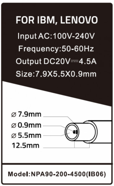 NPA90-200-4500 (IB06) ** Gembird punjac za laptop 90W-20V-4.5A, 7.9x5.5mm yellow PIN (1024)