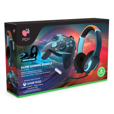PDP XBX rematch wired controller + airlite wired headset bundle - blue tide ( 058373 )