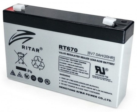 Ritar punjiva olovna baterija VRLA, 6V 7Ah za UPS 151x34x94mm BAT-RT670 - Img 1