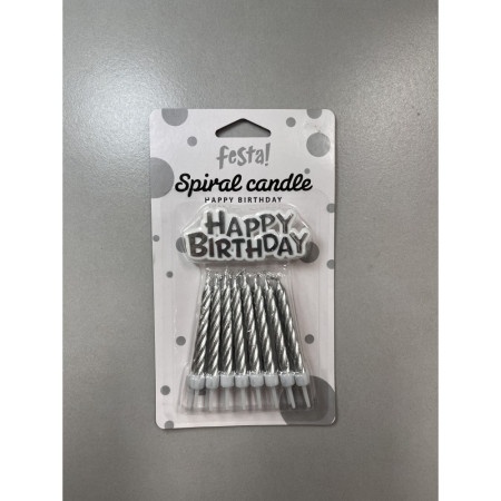 Spiral candle, svećica, srebrna, 16K sa držačima+ Happy birthday ( 710144 )