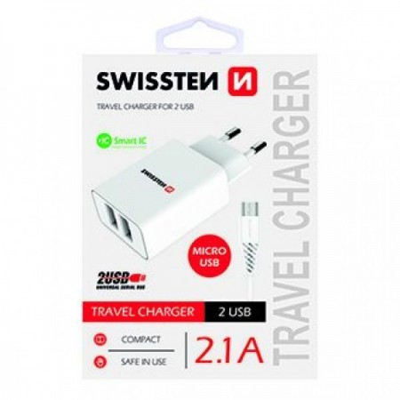 Swissten kucni punjac 2.1A 2xUsb micro (Bela) - Img 1