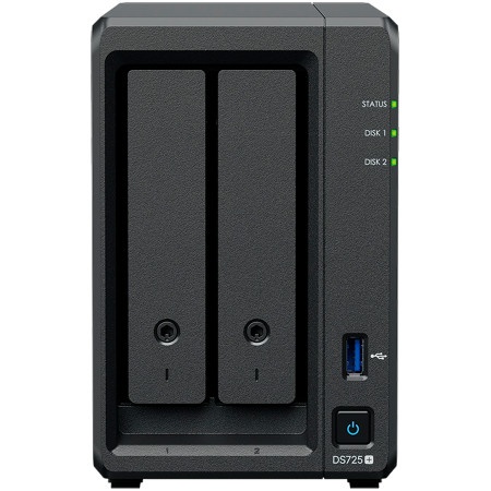 Synology DS725+, Tower, 2-Bays 3.5'' SATA HDD/SSD, 2 x M.2 2280 NVMe SSD, CPU AMD Ryzen R1600 dual-core (4-thread), max. boost up to 3.1 GH