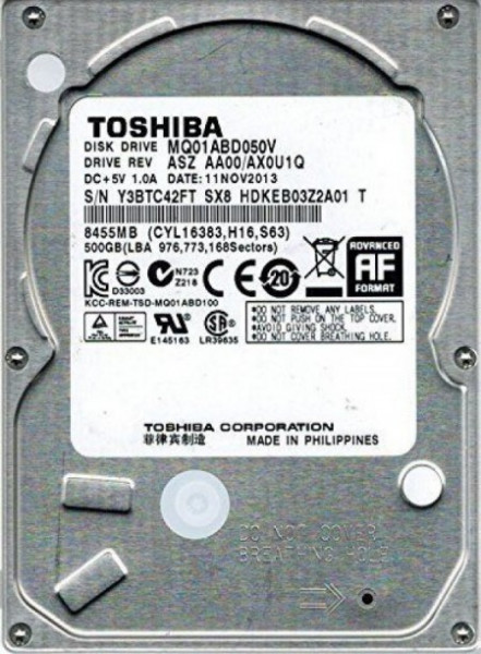 Toshiba HDD 2.5" 500GB MQ01ABD050V TOSHIBA 5400RPM 16MB 9.5mm SATA