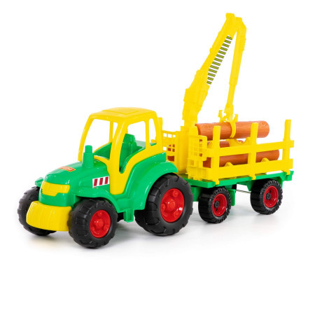 Traktor sa dizalicom, prikolicom i drvima ( 018229 )